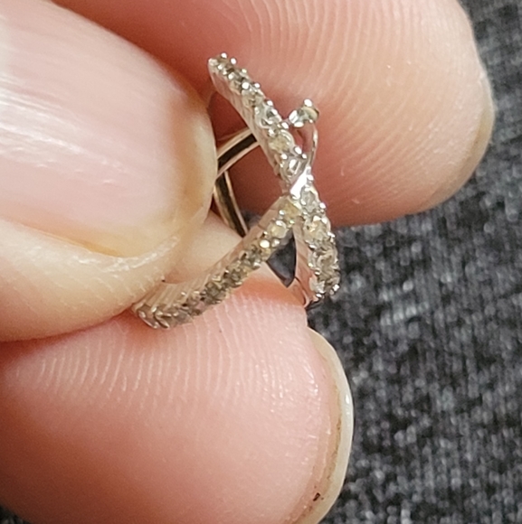 10k white gold CZ diamond hoops earrings - Picture 2 of 4